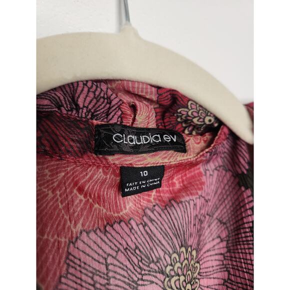 Vintage Claudia Ev Jellyfish Ruffles Button Shirt 10 Floral Flowers Art All Over - Picture 3 of 4